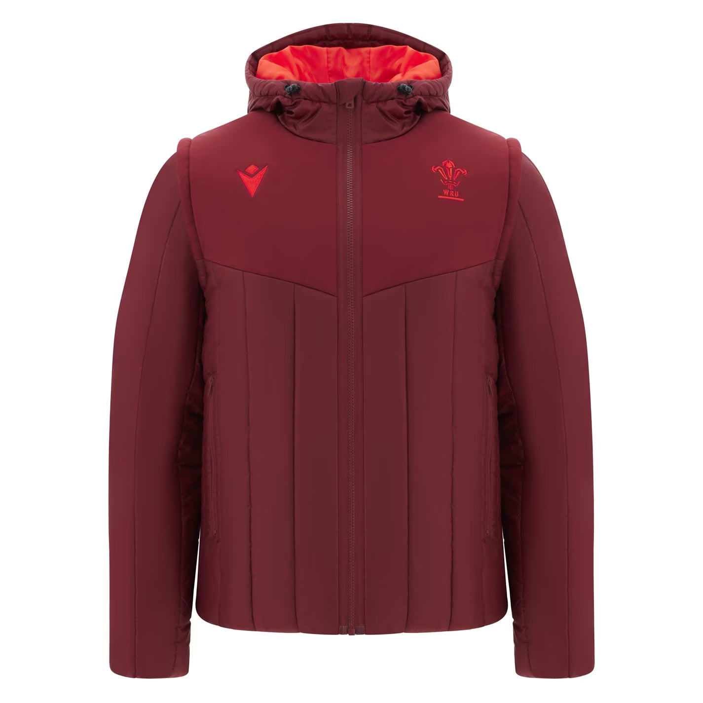 Macron Men's Wales Rugby 2025 Full Zip Hooded Long Sleeve Bomber Jacket
