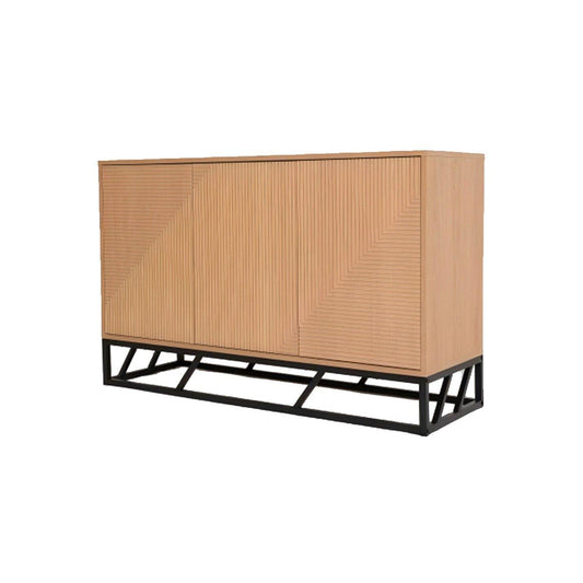 Grooved Oak Colour Wooden Sideboard 3 Doors