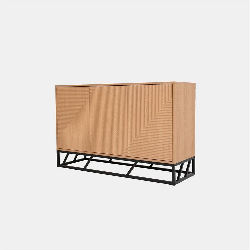 Mabel Grooved Oak Colour Wooden Sideboard 3 Doors
