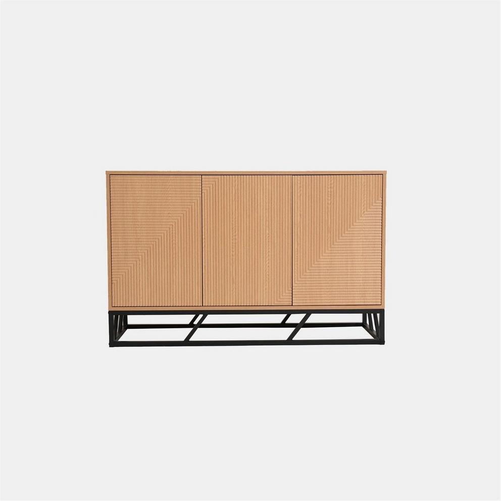 Mabel Grooved Oak Colour Wooden Sideboard 3 Doors