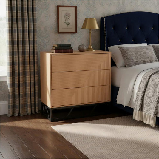 Biba Mabel Grooved Oak Colour Wooden Chest of 3 Drawers
