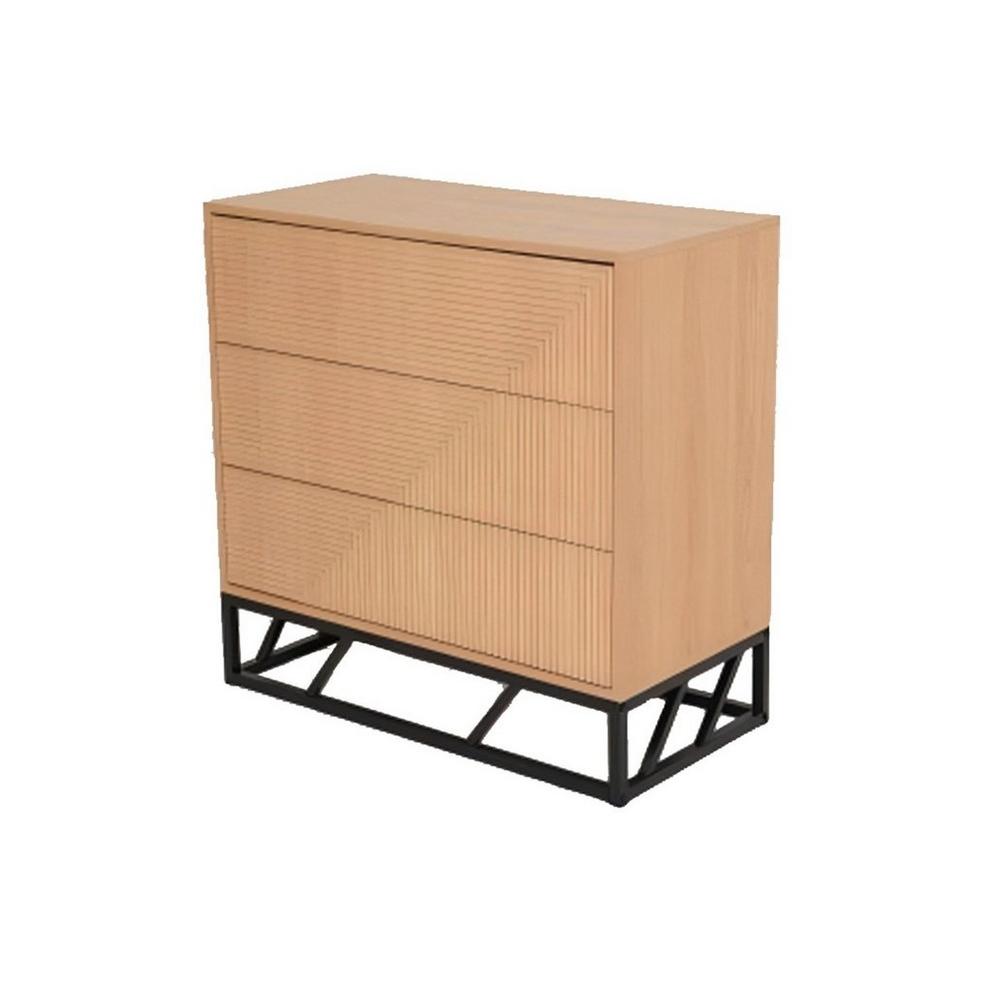 Biba Mabel Grooved Oak Colour Wooden Chest of 3 Drawers