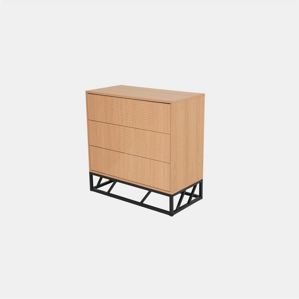 Biba Mabel Grooved Oak Colour Wooden Chest of 3 Drawers