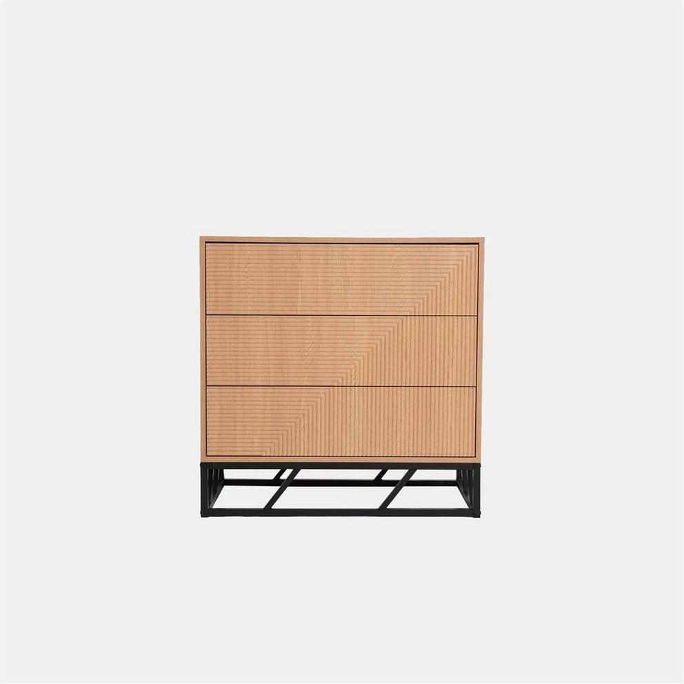 Biba Mabel Grooved Oak Colour Wooden Chest of 3 Drawers