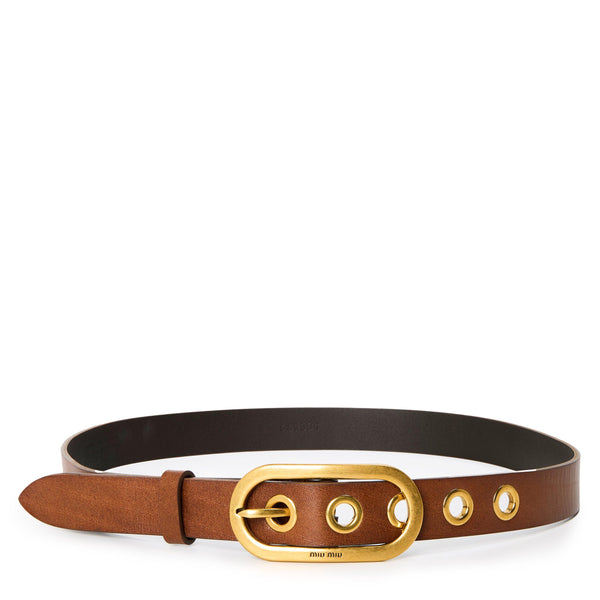 Miu Miu Women's Vintage Ringlet Leather Metal Ringlet Closure Belt