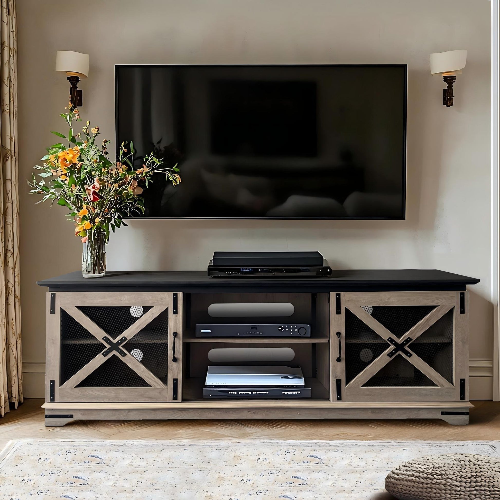 TV Stand with Sliding Mesh Doors