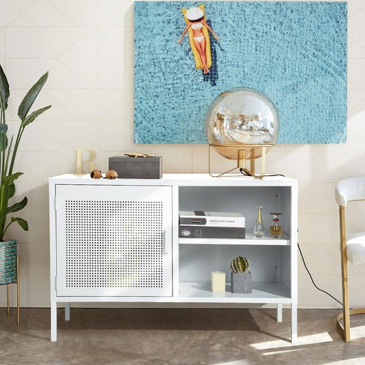 Storage Cabinet with Shelves and Perforated Door White 96.5 x 40 x 64.5 cm