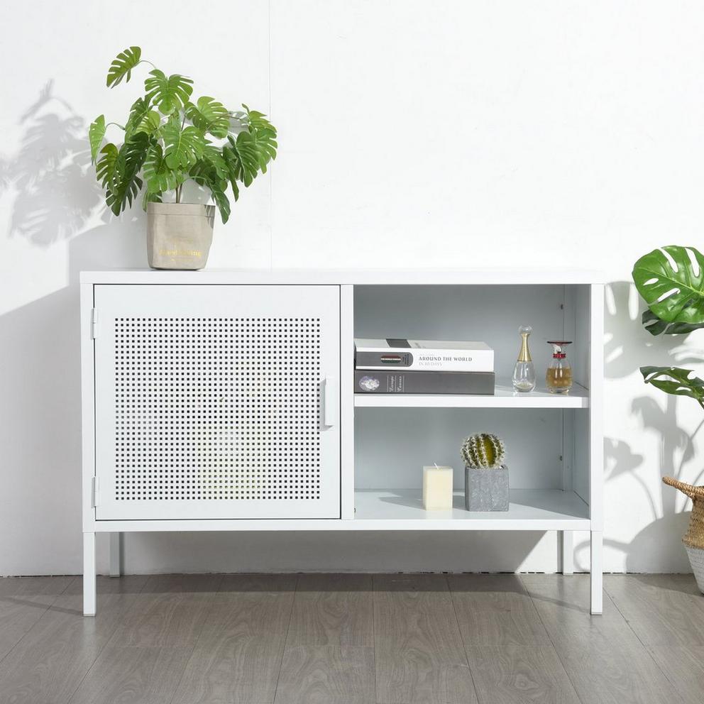 Storage Cabinet with Shelves and Perforated Door White 96.5 x 40 x 64.5 cm