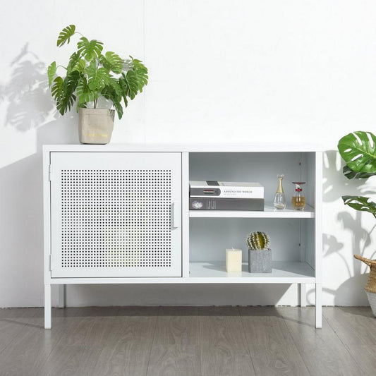 Storage Cabinet with Shelves and Perforated Door White 96.5 x 40 x 64.5 cm