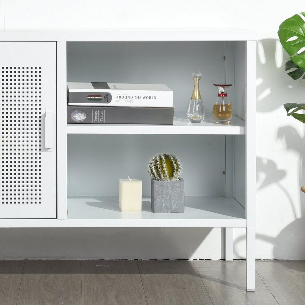 Storage Cabinet with Shelves and Perforated Door White 96.5 x 40 x 64.5 cm