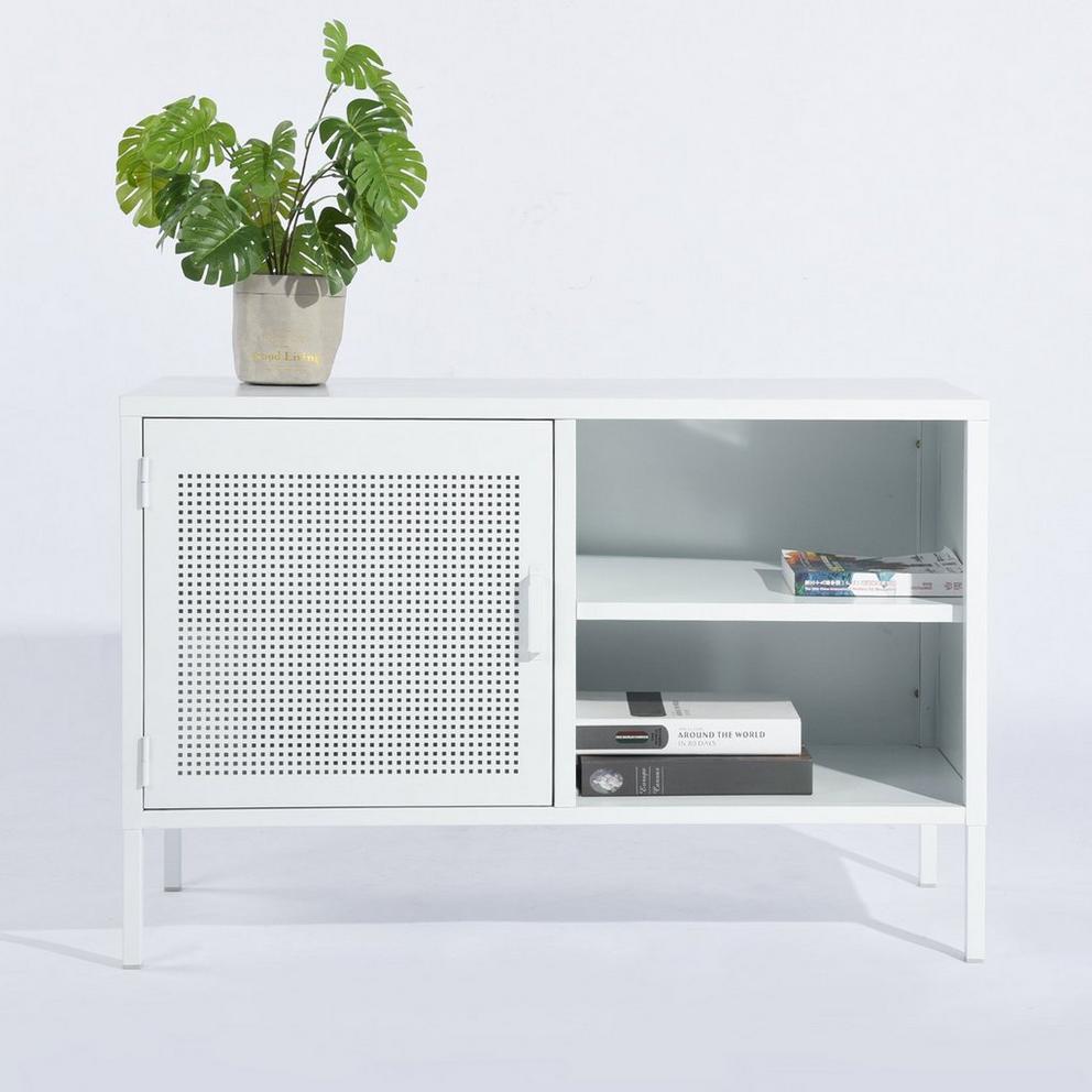 Storage Cabinet with Shelves and Perforated Door White 96.5 x 40 x 64.5 cm