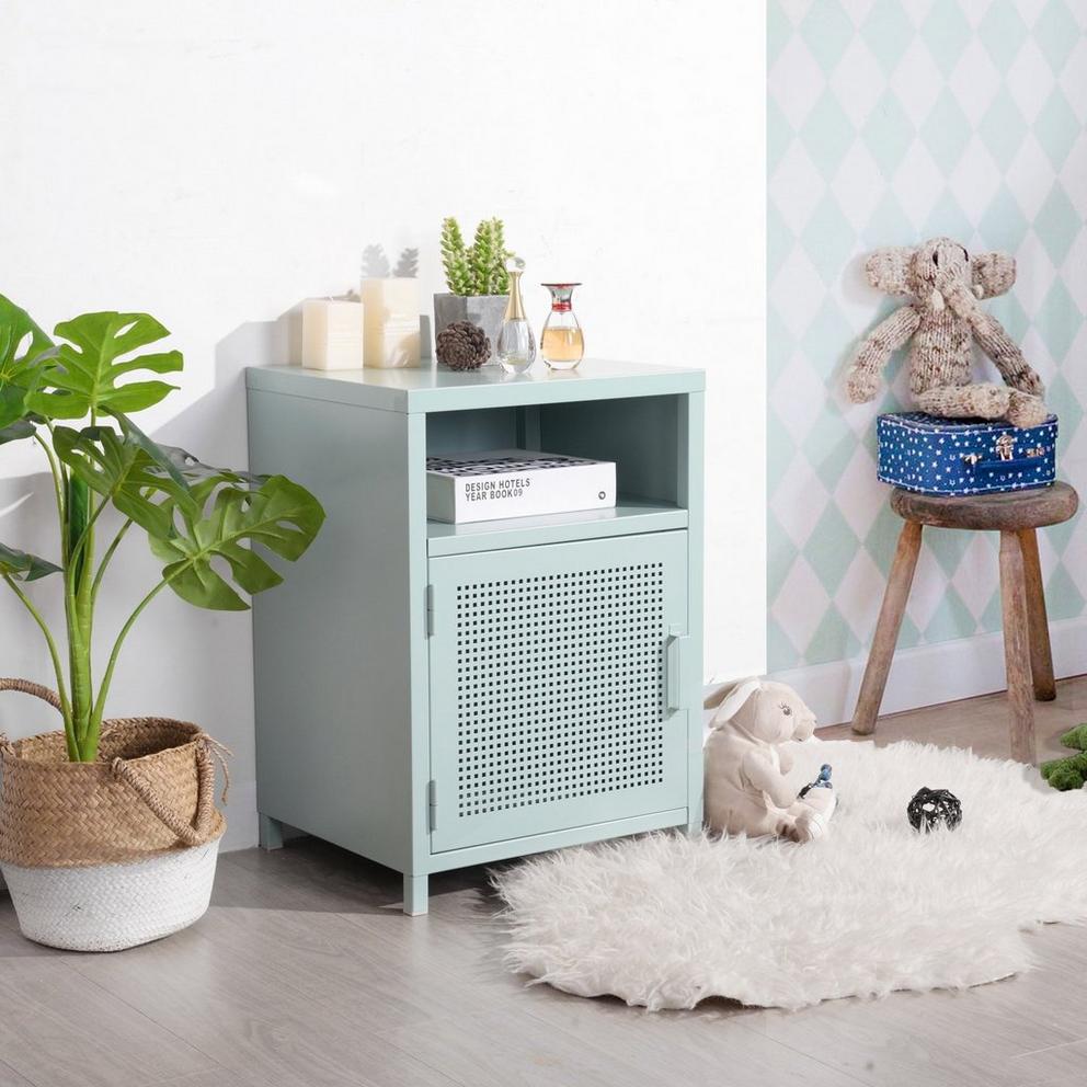 Metal Storage Cabinet with Perforated Door and Open Shelf 39 x 35 x 56 cm