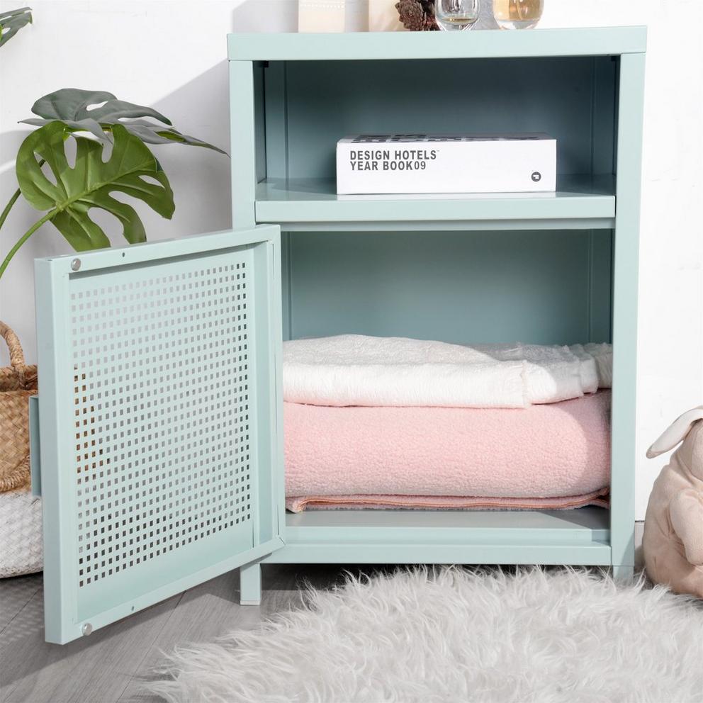 Metal Storage Cabinet with Perforated Door and Open Shelf 39 x 35 x 56 cm