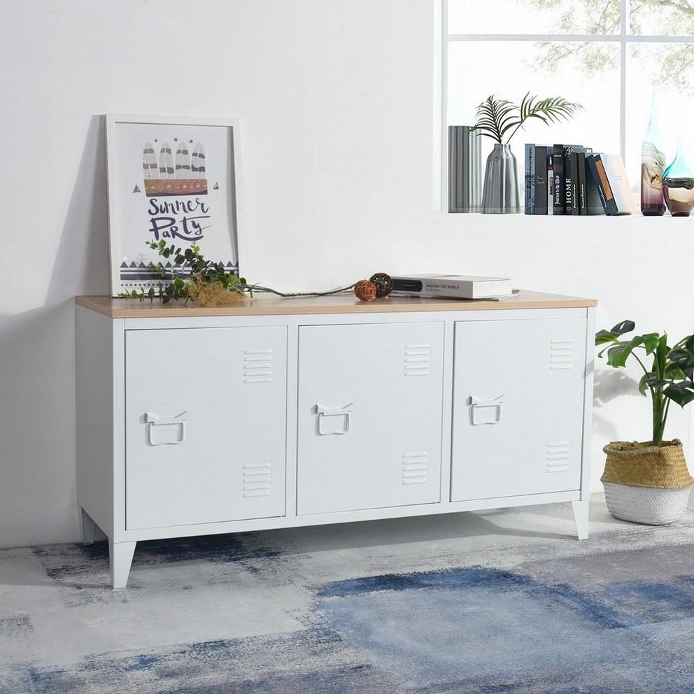 Sideboard Cabinet with 3 Doors and Wood-Look Top 120.5 x 40.5 x 60 cm