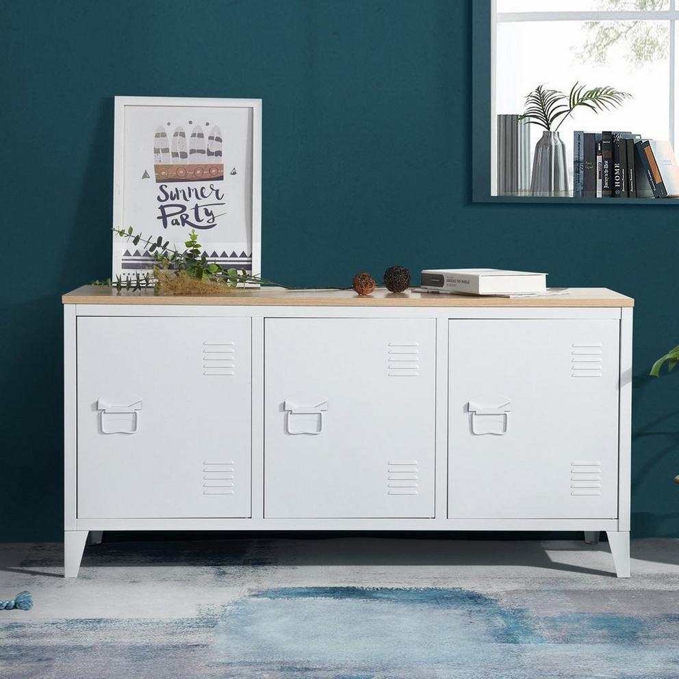 Sideboard Cabinet with 3 Doors and Wood-Look Top 120.5 x 40.5 x 60 cm