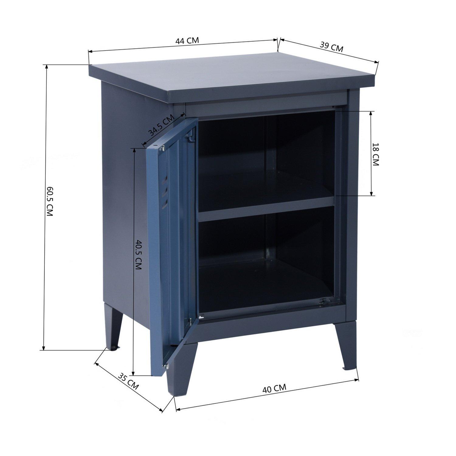Metal Bedside Cabinet with Door and Shelf 44 x 39 x 60.5 cm
