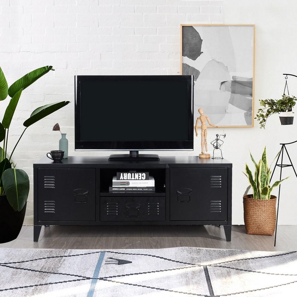 Metal TV Stand with Storage 120 cm Media Console Cabinet