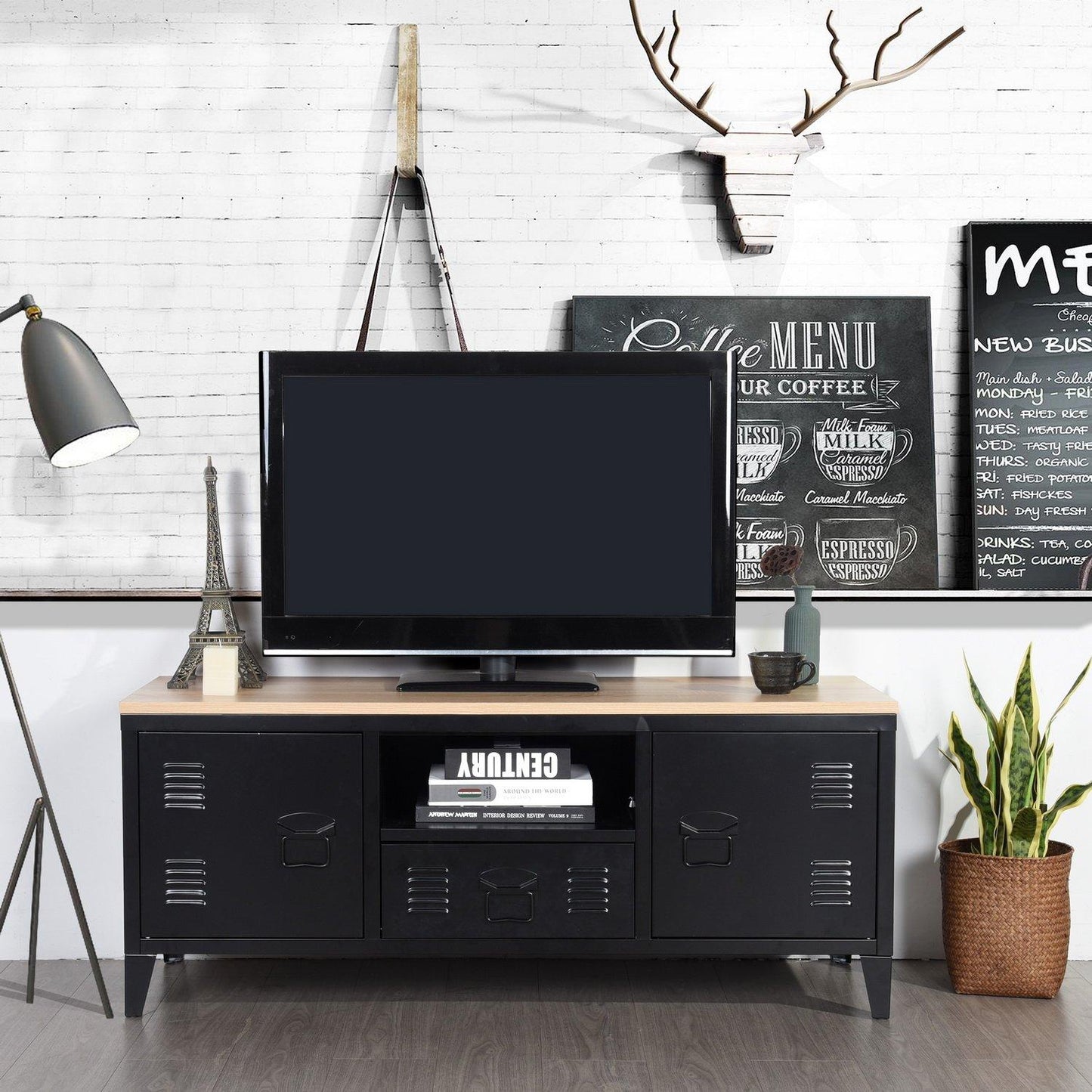 FurnitureR Industrial Metal TV Stand with Storage 120 cm Media Console Cabinet