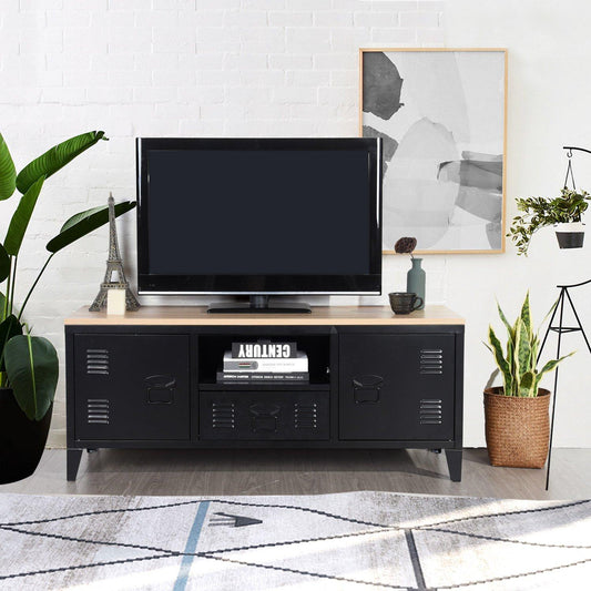FurnitureR Industrial Metal TV Stand with Storage 120 cm Media Console Cabinet