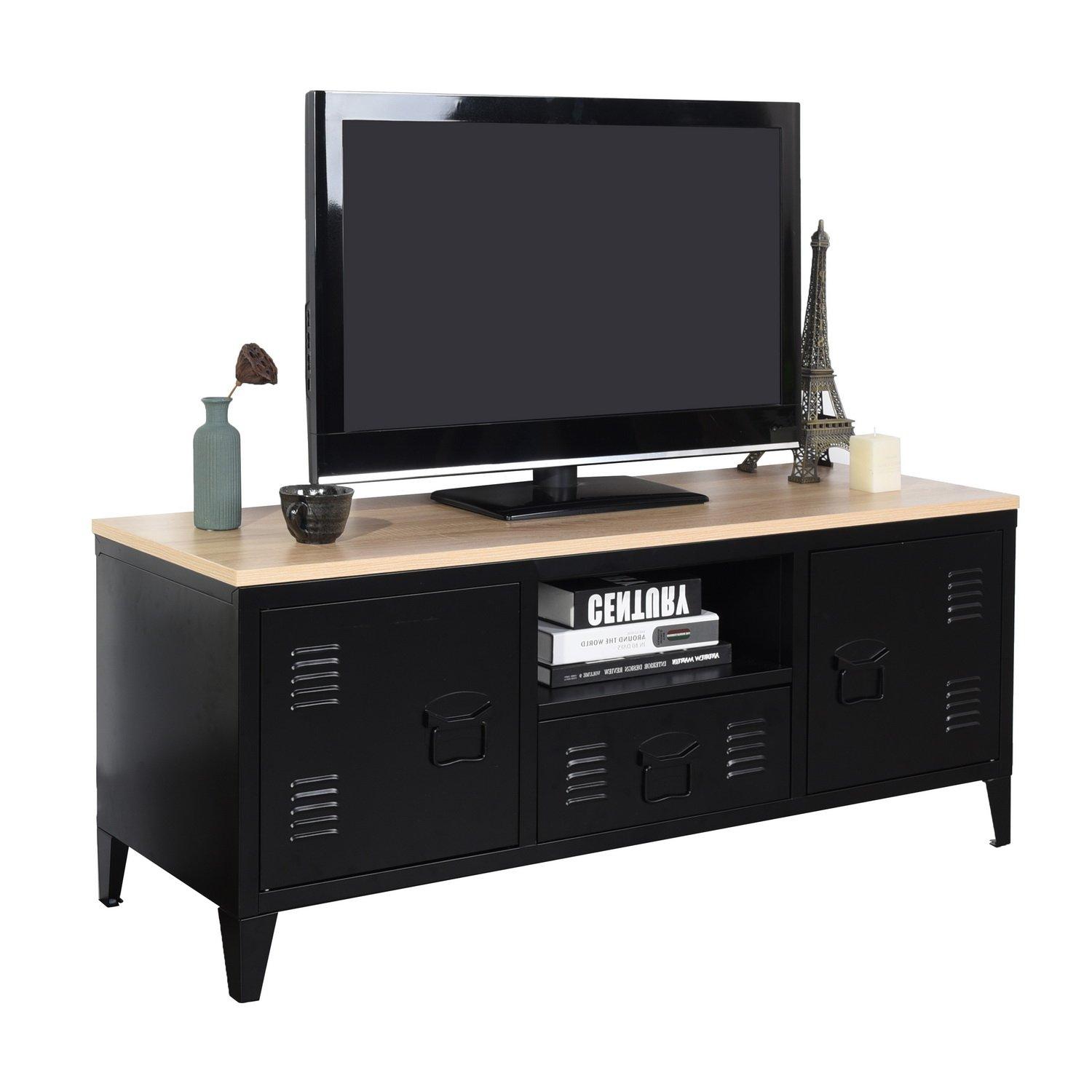 FurnitureR Industrial Metal TV Stand with Storage 120 cm Media Console Cabinet