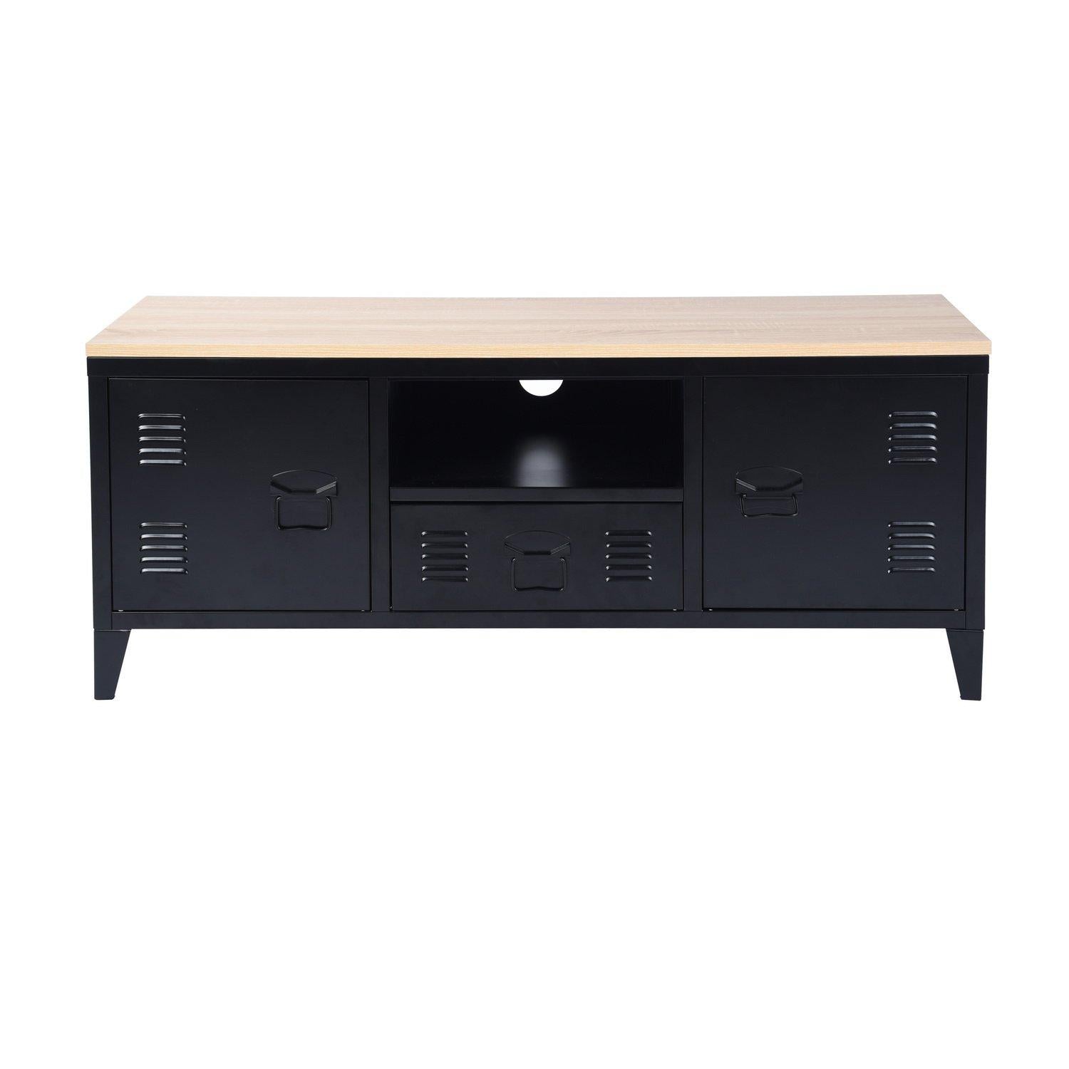 FurnitureR Industrial Metal TV Stand with Storage 120 cm Media Console Cabinet