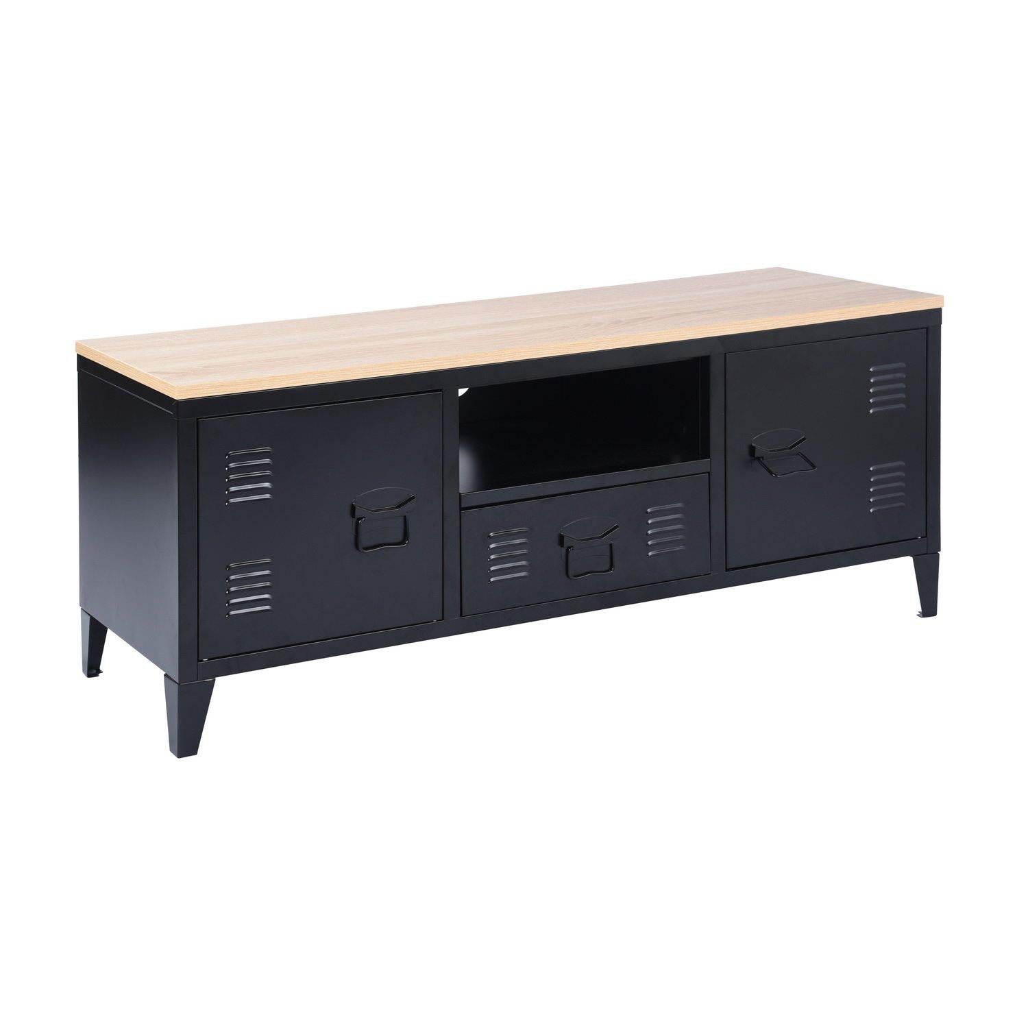 FurnitureR Industrial Metal TV Stand with Storage 120 cm Media Console Cabinet