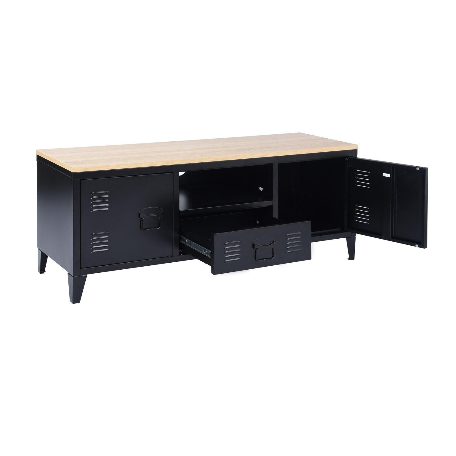 FurnitureR Industrial Metal TV Stand with Storage 120 cm Media Console Cabinet