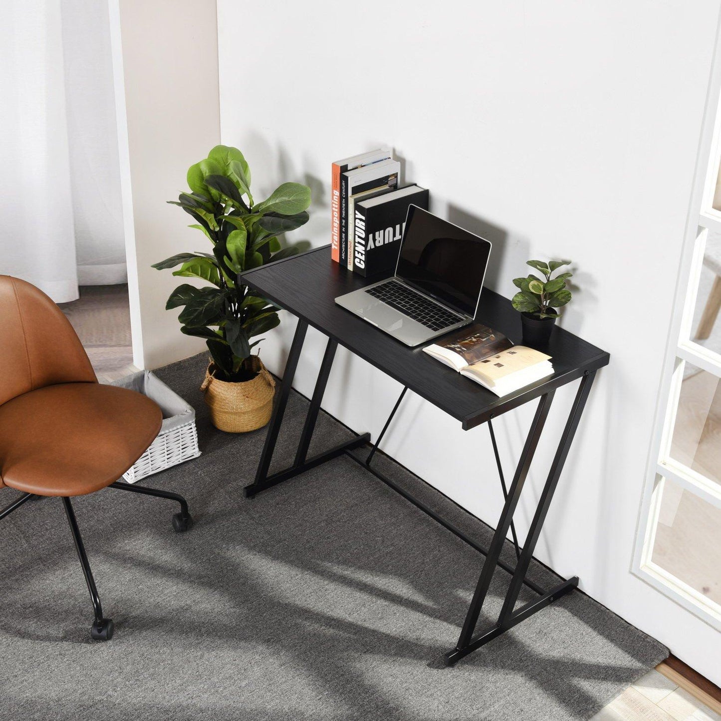 FurnitureR Computer Desk Black Metal Frame Writing Table