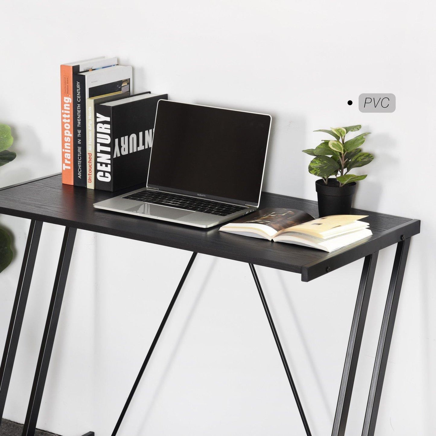 FurnitureR Computer Desk Black Metal Frame Writing Table