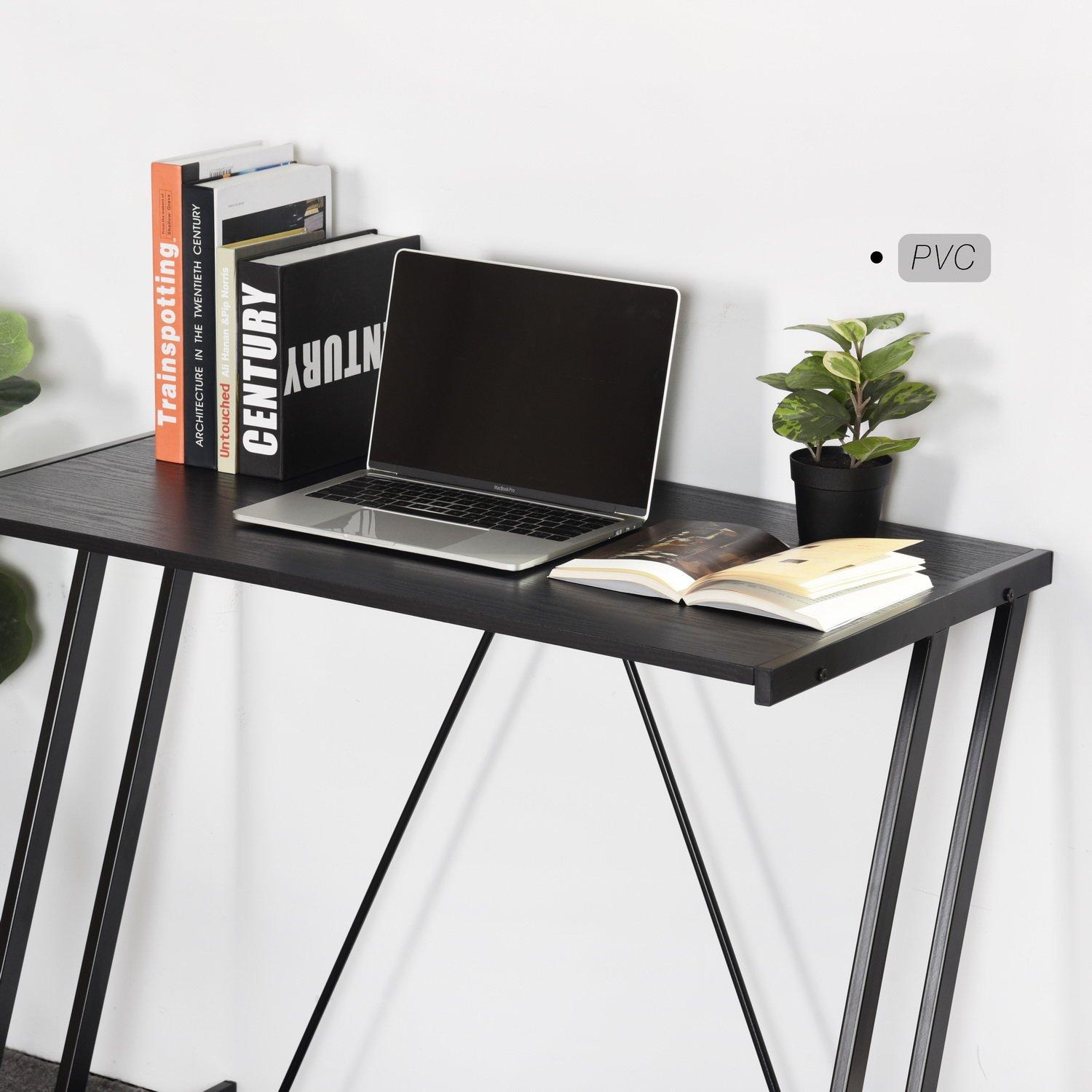 FurnitureR Computer Desk Black Metal Frame Writing Table