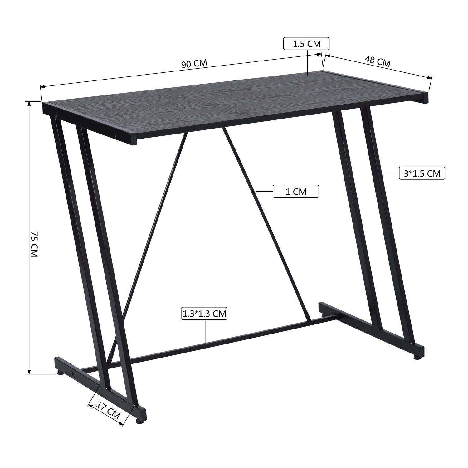 FurnitureR Computer Desk Black Metal Frame Writing Table