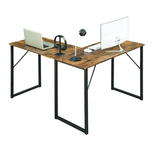 L-Shaped Corner Desk 129 cm Home Office Computer Table with Metal Frame