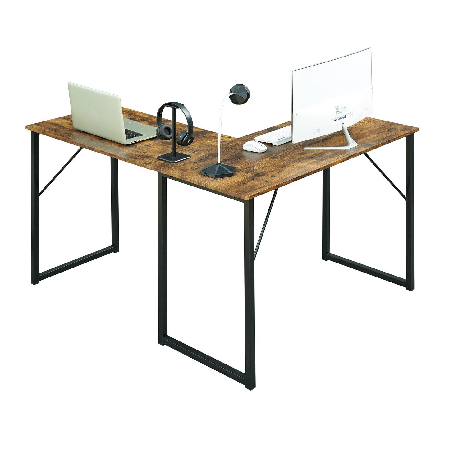 FurnitureR L-Shaped Corner Desk 129 cm Home Office Computer Table with Metal Frame