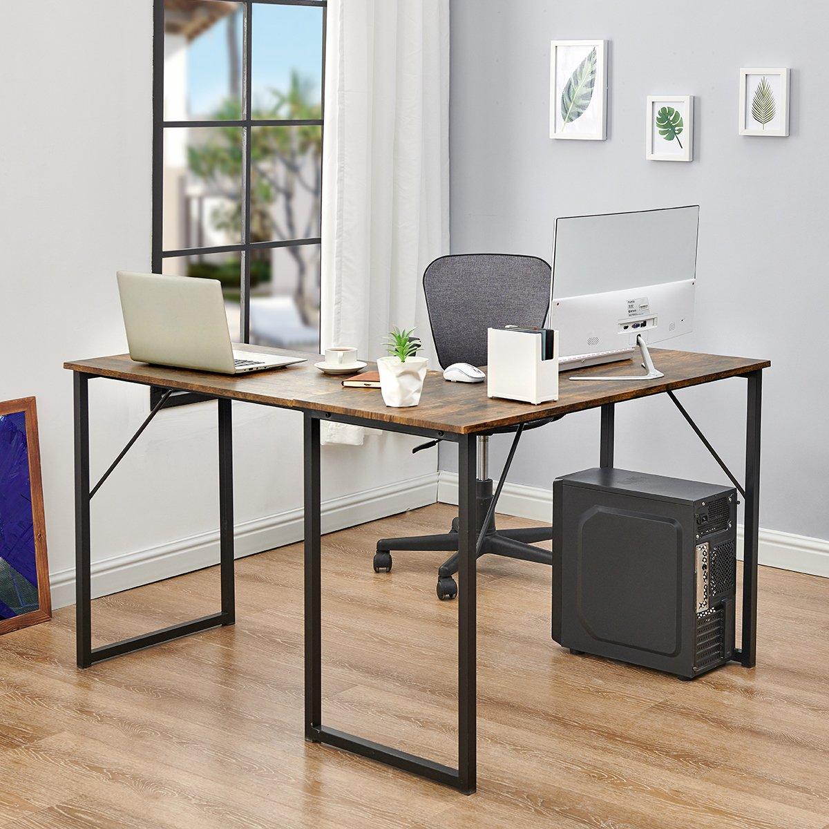 FurnitureR L-Shaped Corner Desk 129 cm Home Office Computer Table with Metal Frame