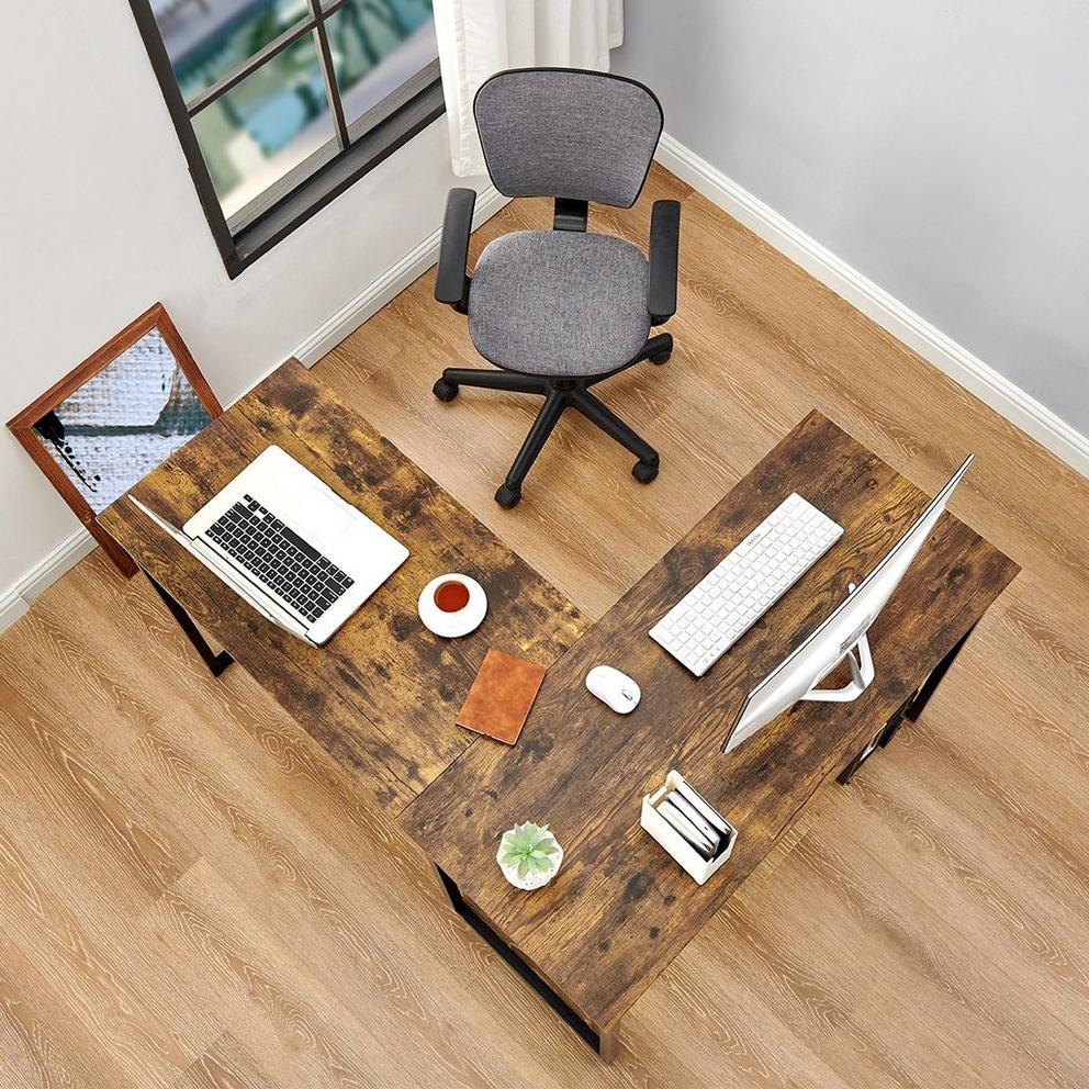 L-Shaped Corner Desk 129 cm Home Office Computer Table with Metal Frame