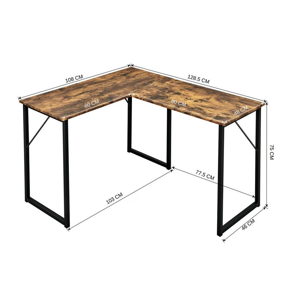 L-Shaped Corner Desk 129 cm Home Office Computer Table with Metal Frame