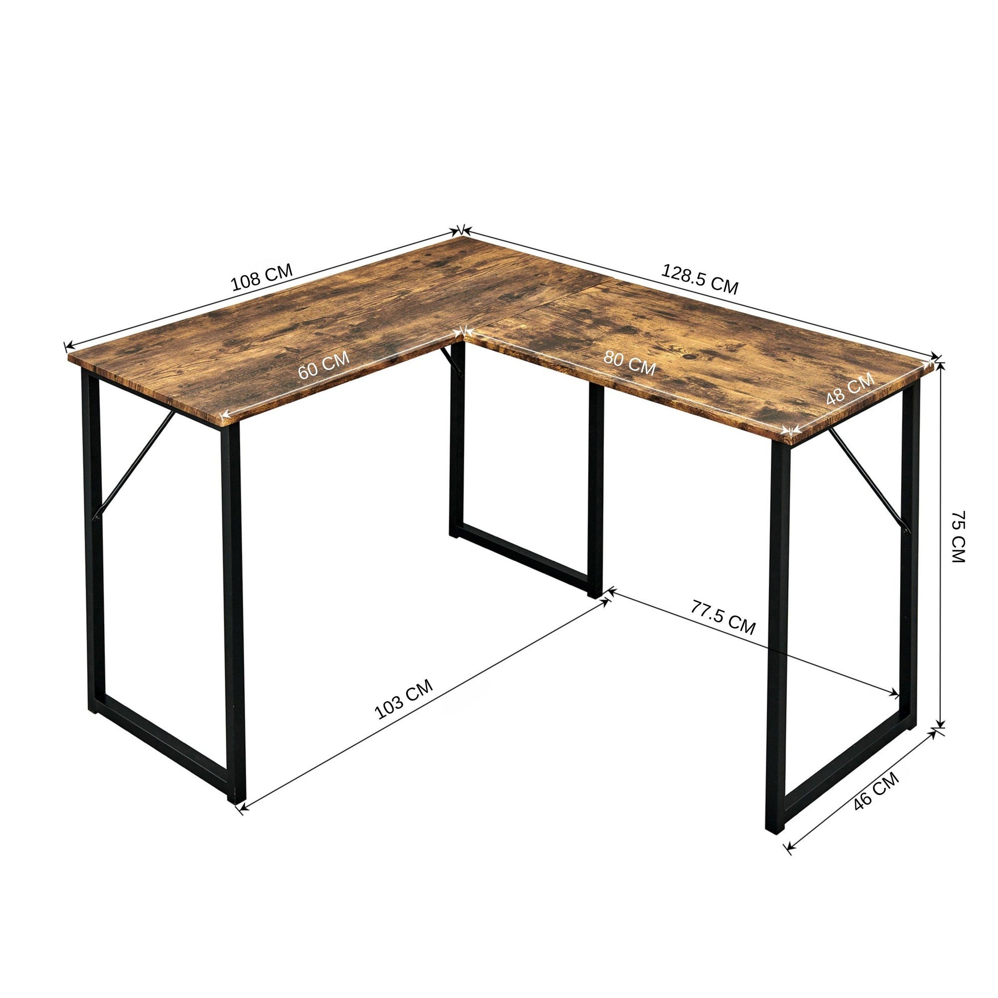 FurnitureR L-Shaped Corner Desk 129 cm Home Office Computer Table with Metal Frame