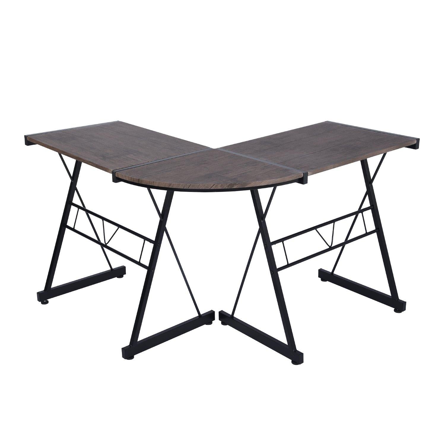 FurnitureR L-Shaped Corner Computer Desk Office Workstation with Steel Frame