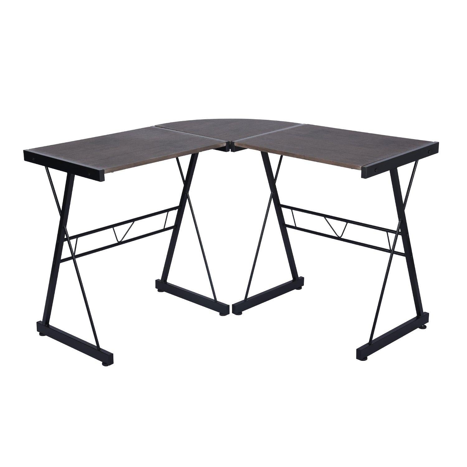 FurnitureR L-Shaped Corner Computer Desk Office Workstation with Steel Frame