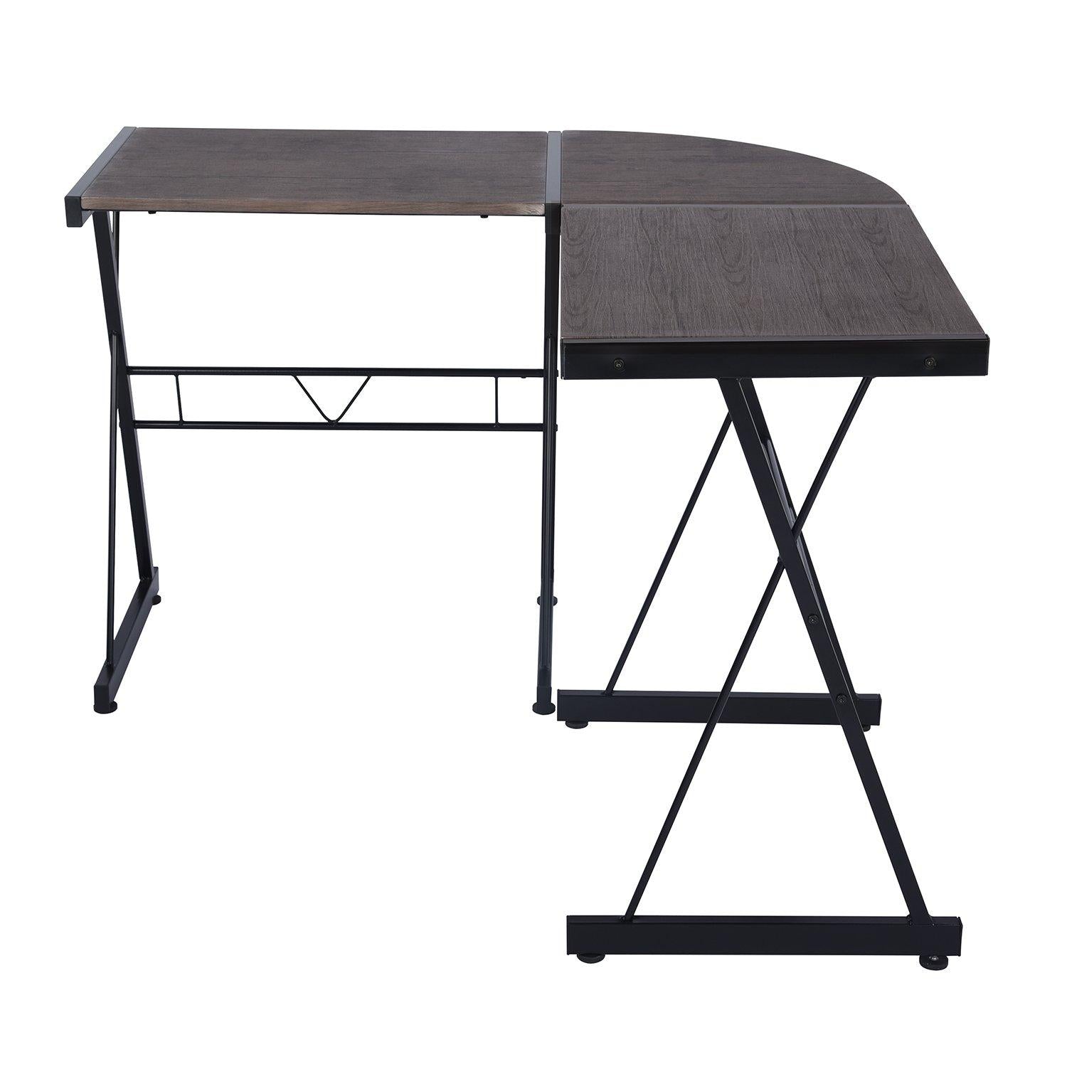 FurnitureR L-Shaped Corner Computer Desk Office Workstation with Steel Frame