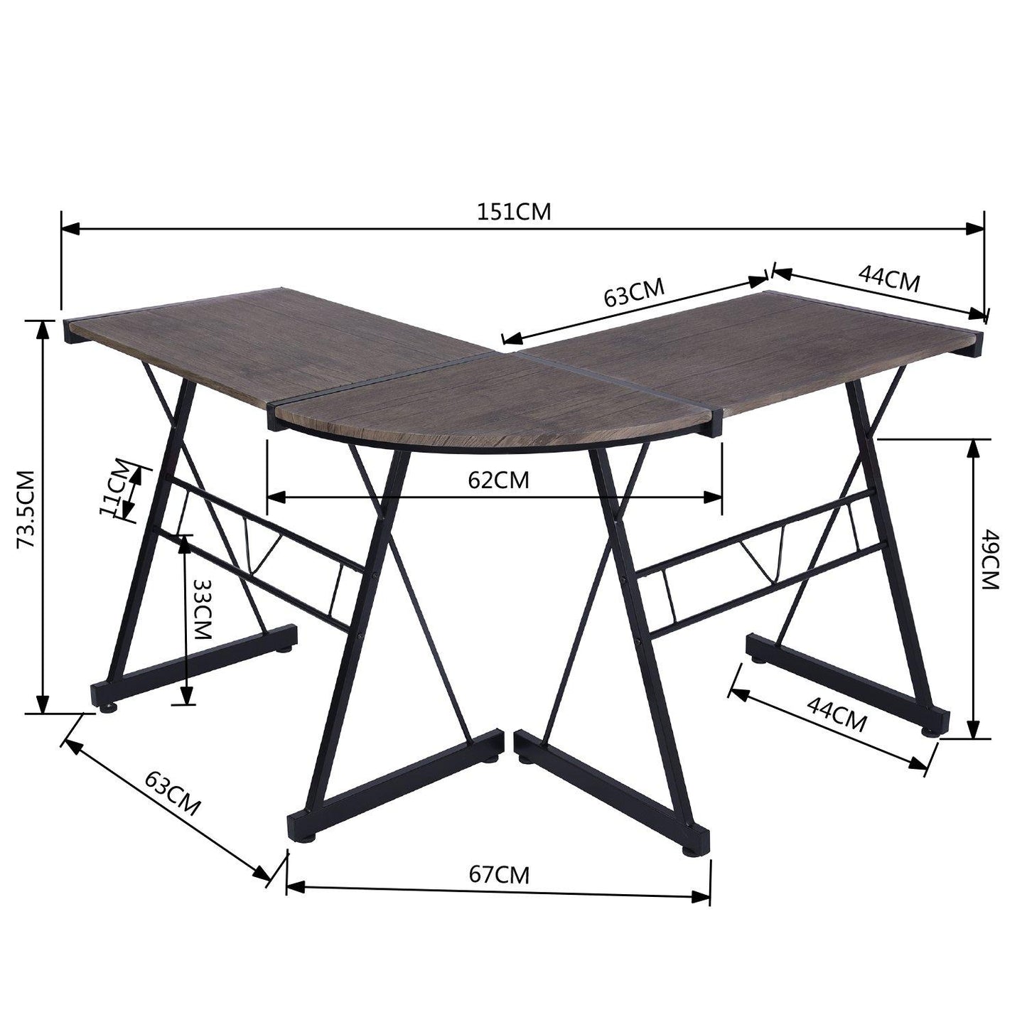 FurnitureR L-Shaped Corner Computer Desk Office Workstation with Steel Frame