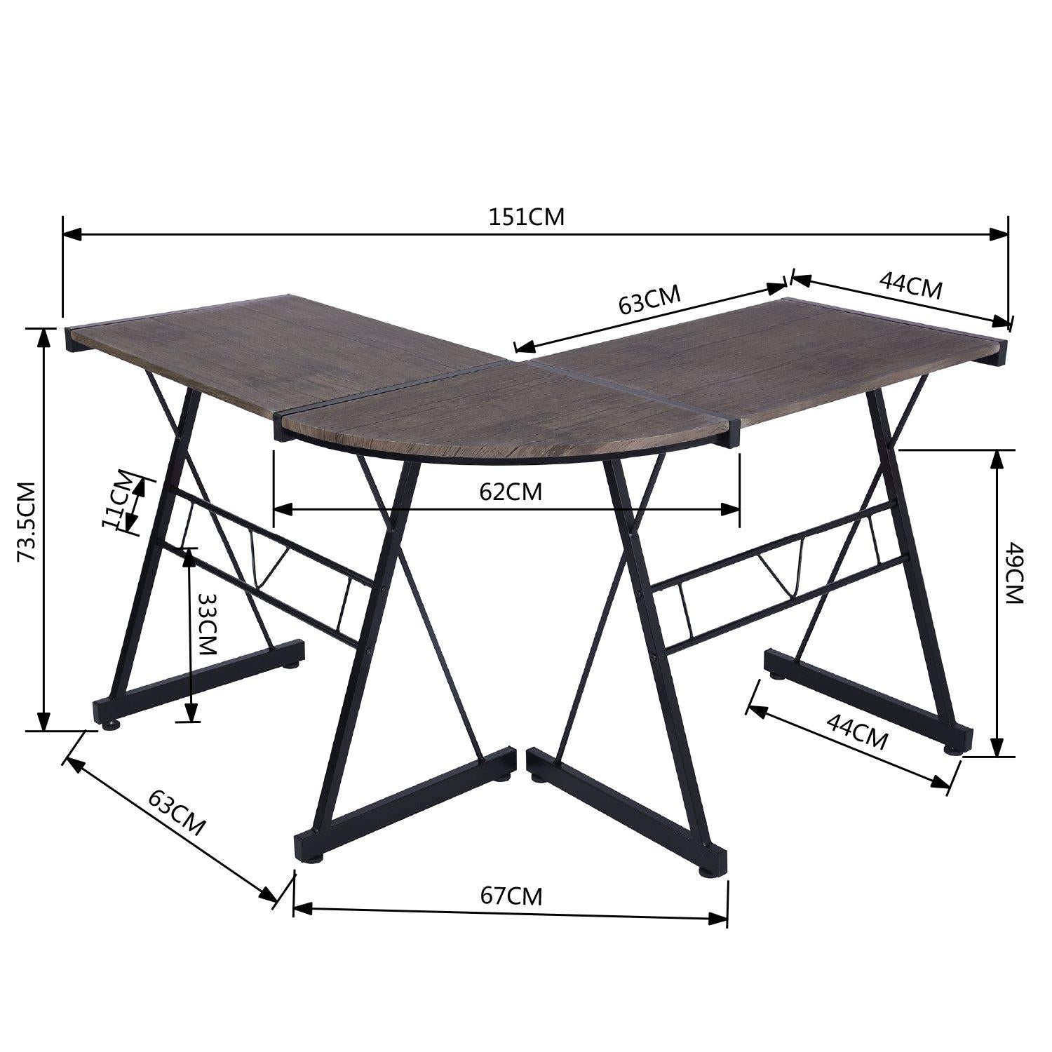 FurnitureR L-Shaped Corner Computer Desk Office Workstation with Steel Frame