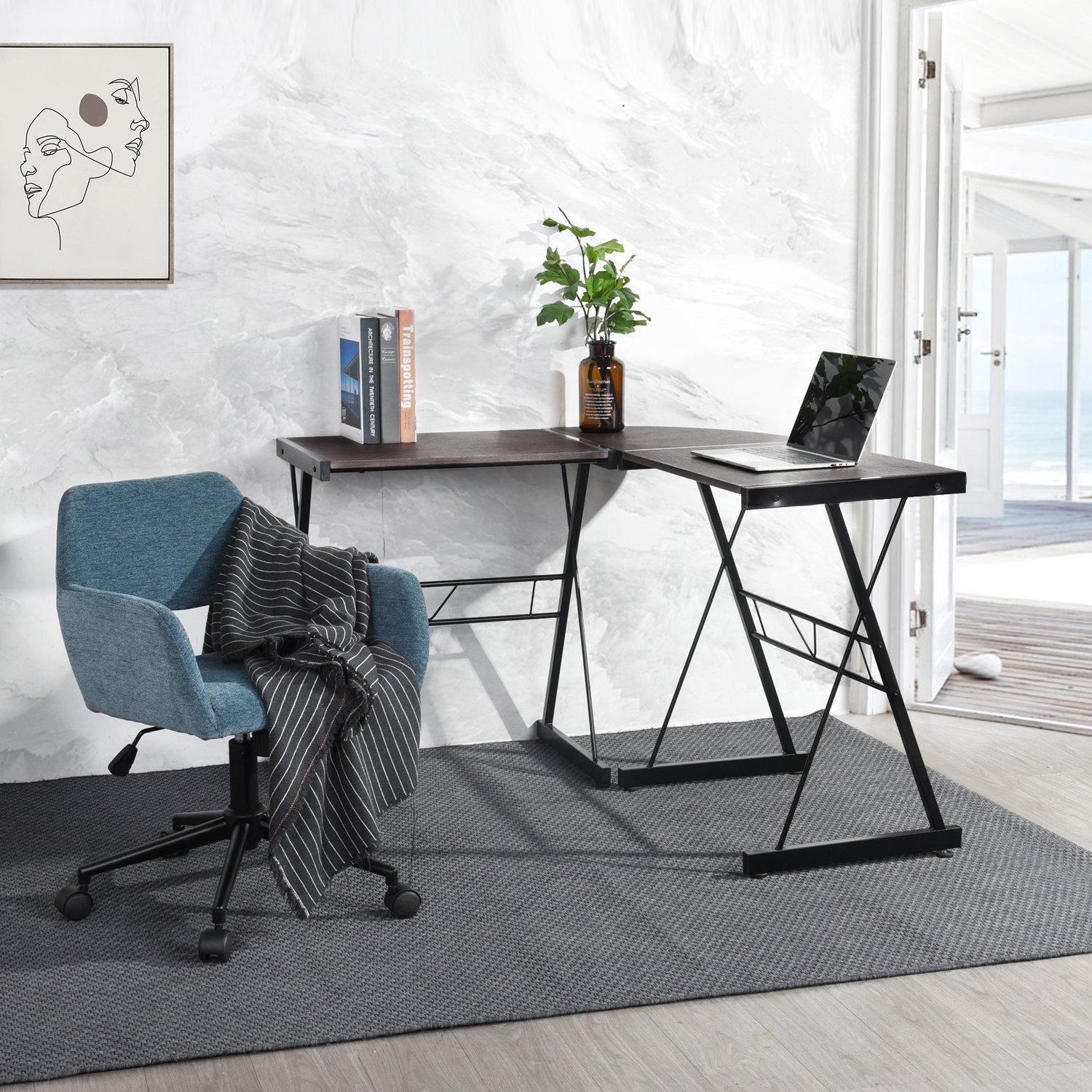 FurnitureR L-Shaped Corner Computer Desk Office Workstation with Steel Frame