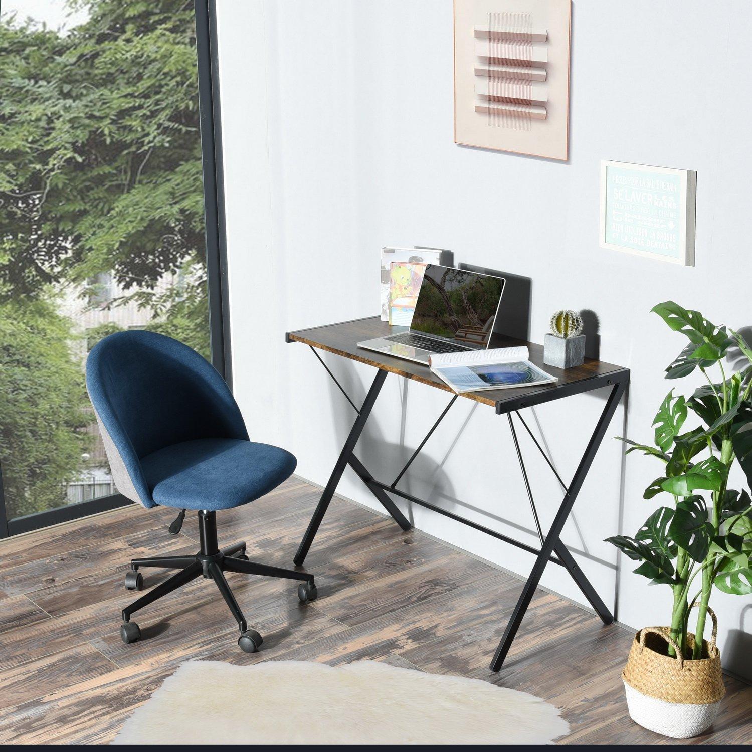 FurnitureR Computer Desk 90x48 cm Black Writing Table with Metal Frame