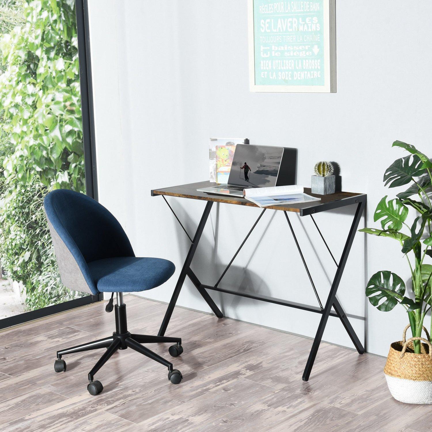FurnitureR Computer Desk 90x48 cm Black Writing Table with Metal Frame