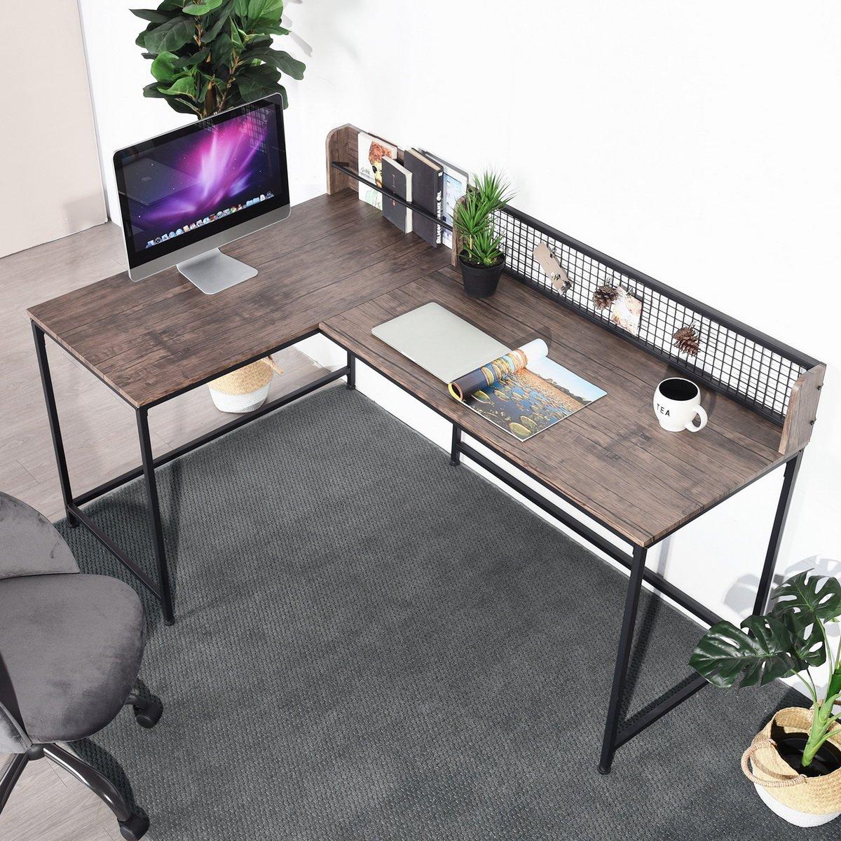 Convenience Concepts L-Shaped Corner Desk Industrial Computer Table with Storage Shelf