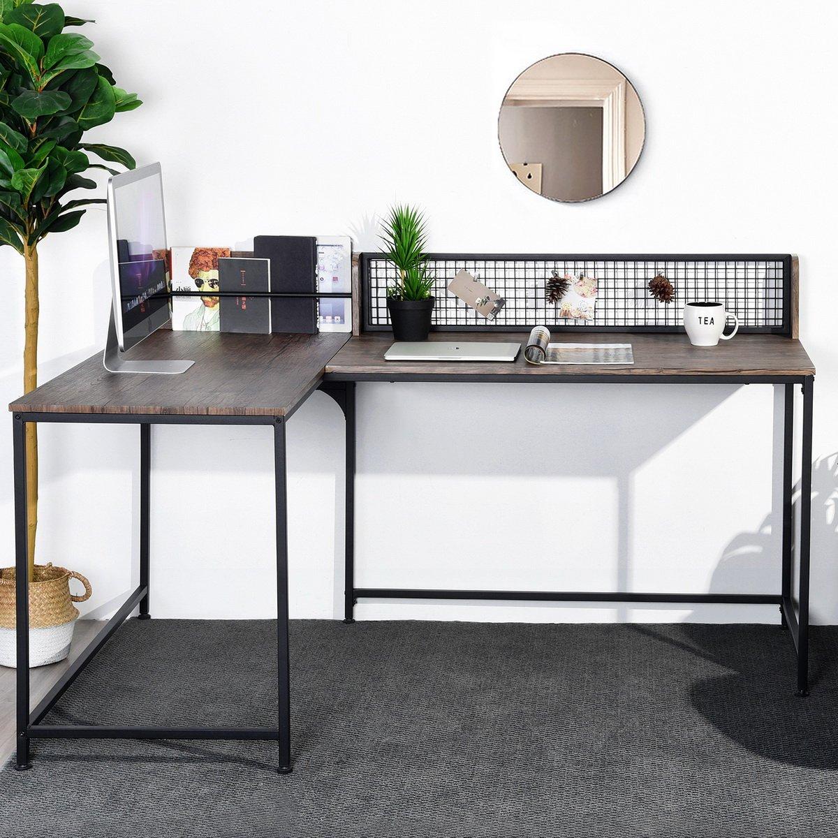 Convenience Concepts L-Shaped Corner Desk Industrial Computer Table with Storage Shelf