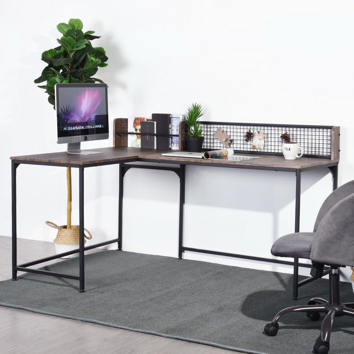 Convenience Concepts L-Shaped Corner Desk Industrial Computer Table with Storage Shelf