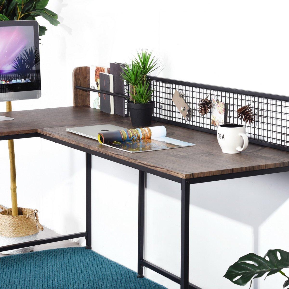 Convenience Concepts L-Shaped Corner Desk Industrial Computer Table with Storage Shelf