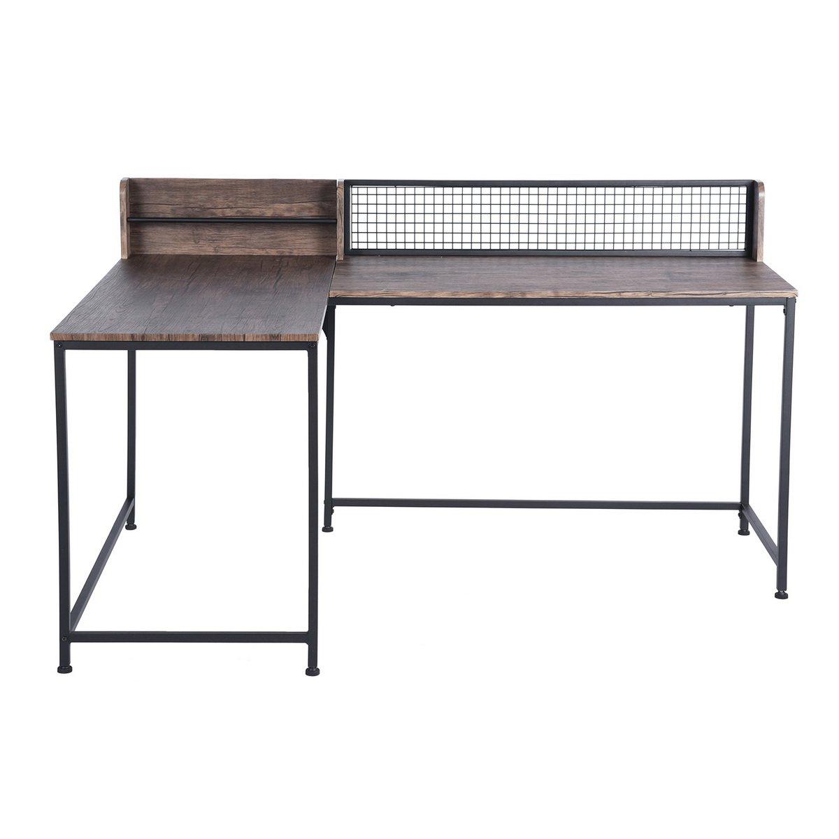 Convenience Concepts L-Shaped Corner Desk Industrial Computer Table with Storage Shelf